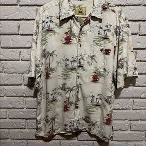Joe Marlin Men’s Short Sleeve Silk Button Front Hawaiian Shirt Large